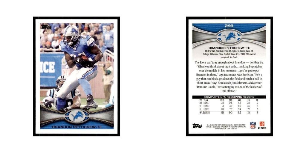 2012 Topps Brandon Pettigrew Football Cards #293