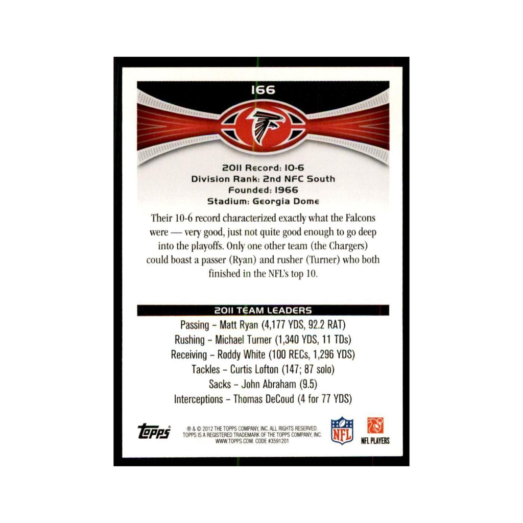 2012 Topps Falcons Football Cards #166