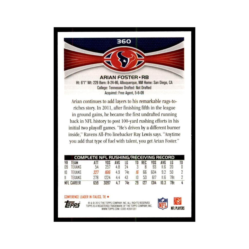 2012 Topps Arian Foster Football Cards #360