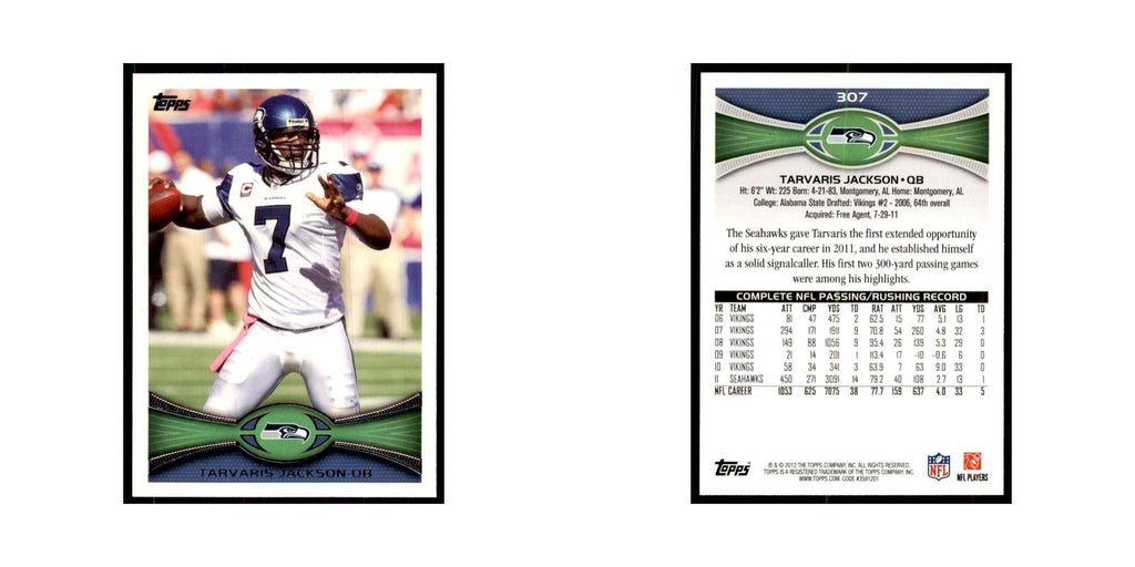 2012 Topps Tarvaris Jackson Football Cards #307