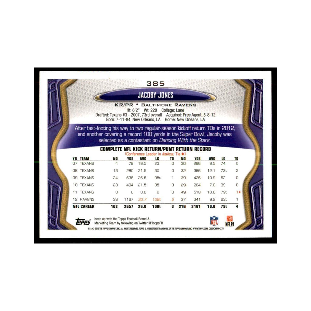 2013 Topps Jacoby Jones Football Cards #385