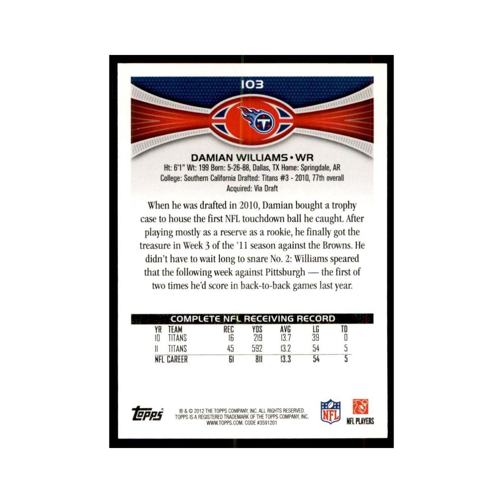 2012 Topps Damian Williams Football Cards #103