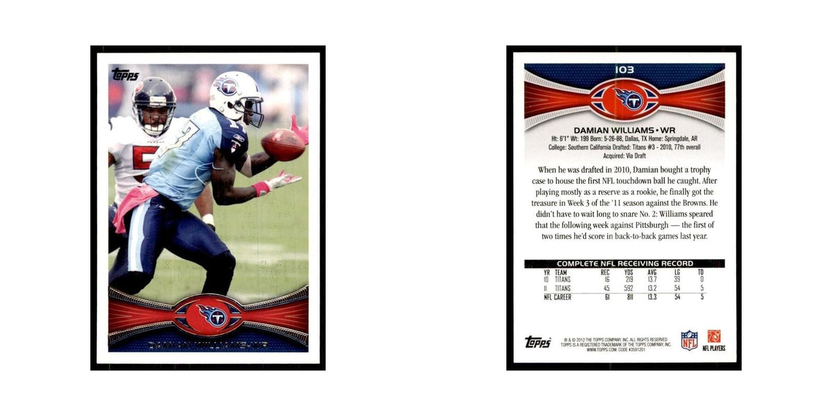 2012 Topps Damian Williams Football Cards #103