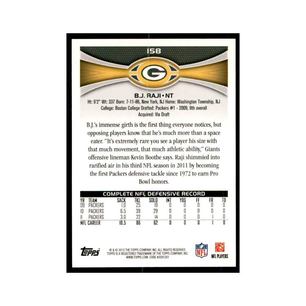 2012 Topps B.J. Raji Football Cards #158