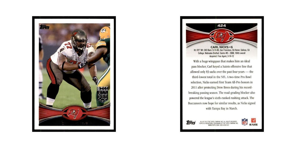 2012 Topps Carl Nicks Football Cards #424