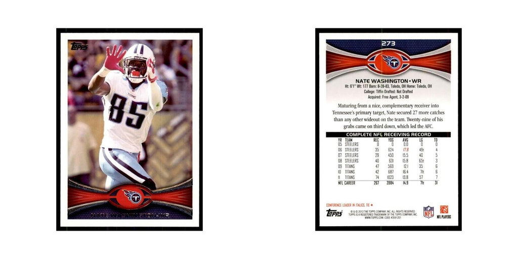 2012 Topps Nate Washington Football Cards #273