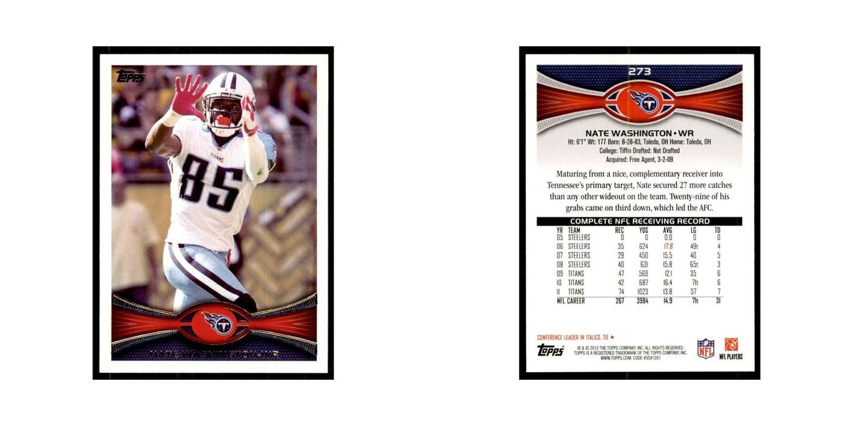 2012 Topps Nate Washington Football Cards #273