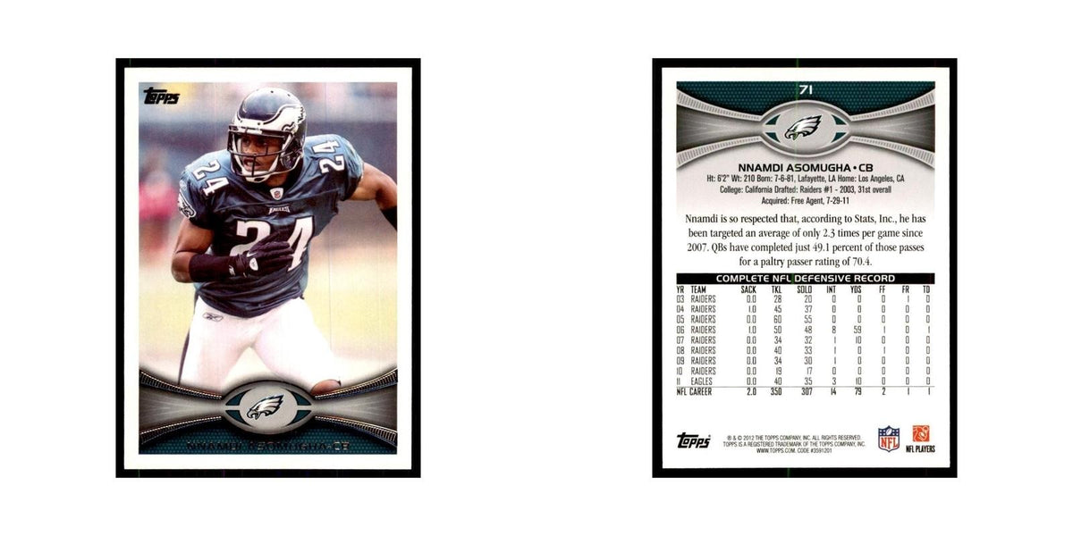 2012 Topps Nnamdi Asomugha Football Cards #71