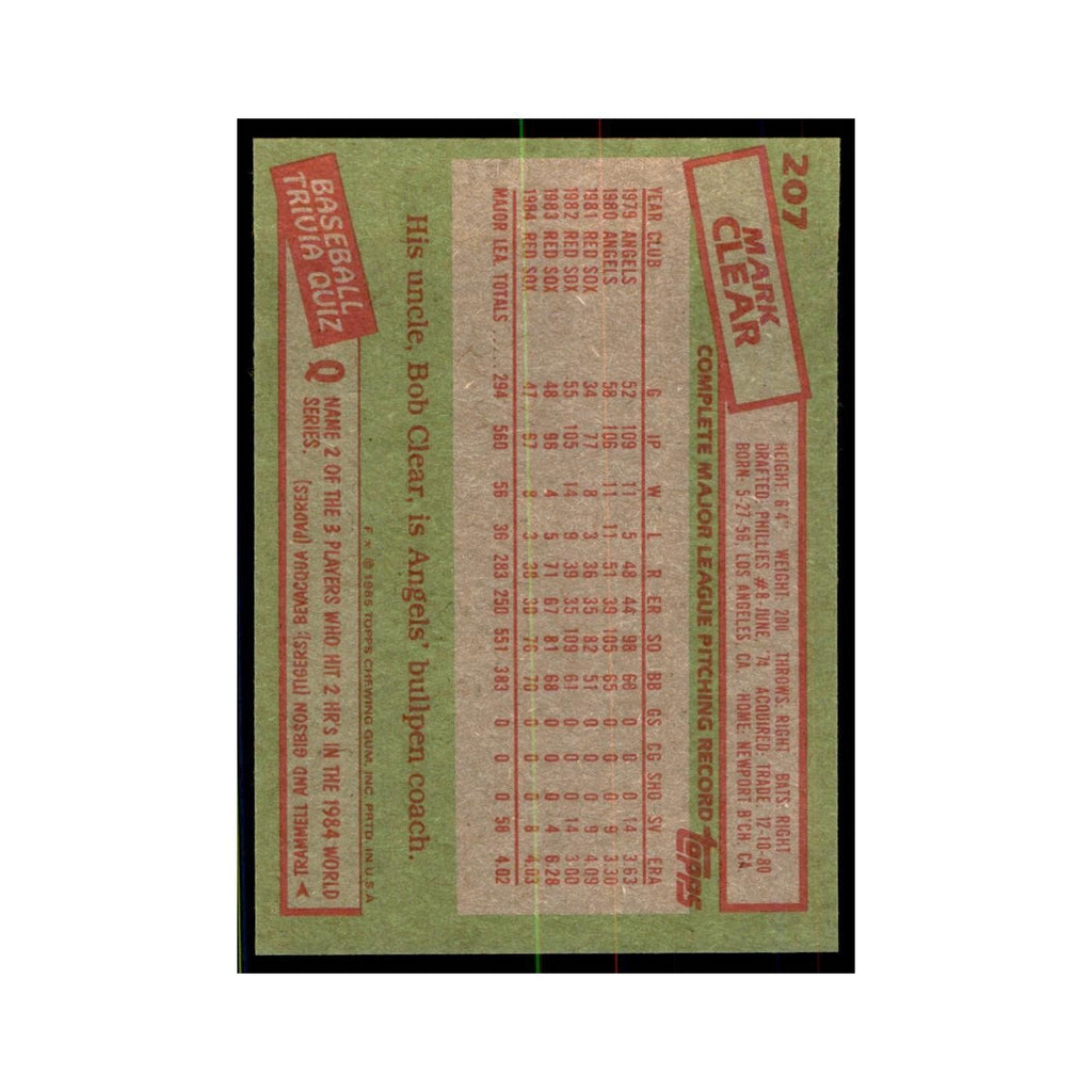 1985 Topps Mark Clear Red Sox #207