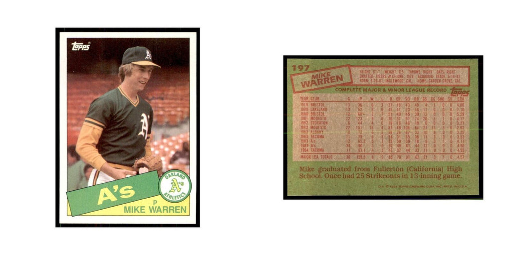 1985 Topps Mike Warren Athletics #197
