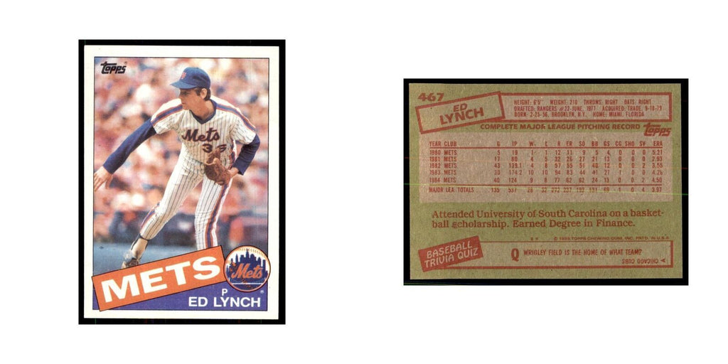 1985 Topps Ed Lynch Mets #467