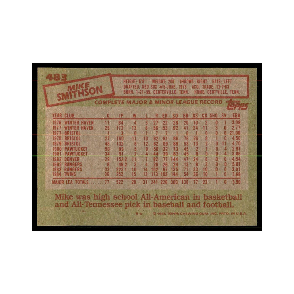 1985 Topps Mike Smithson Twins #483