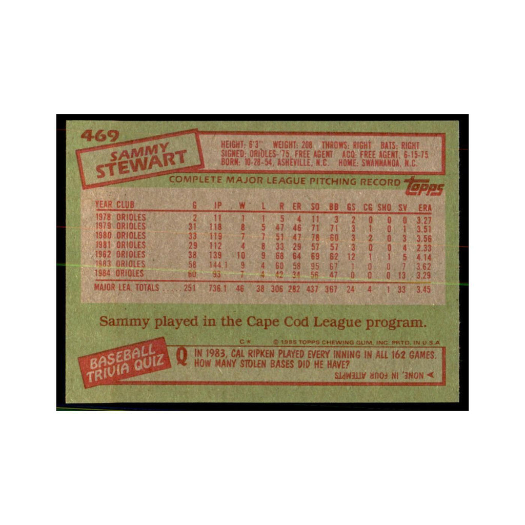 1985 Topps Sammy Stewart Orioles #469