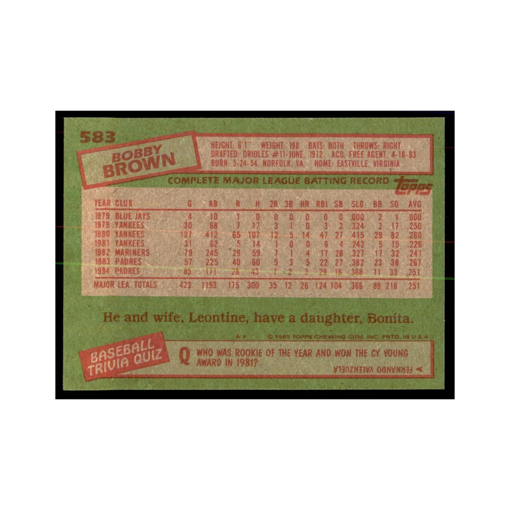 1985 Topps Bobby Brown Padres #583