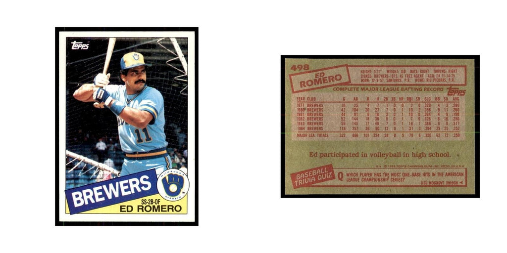 1985 Topps Ed Romero Brewers #498