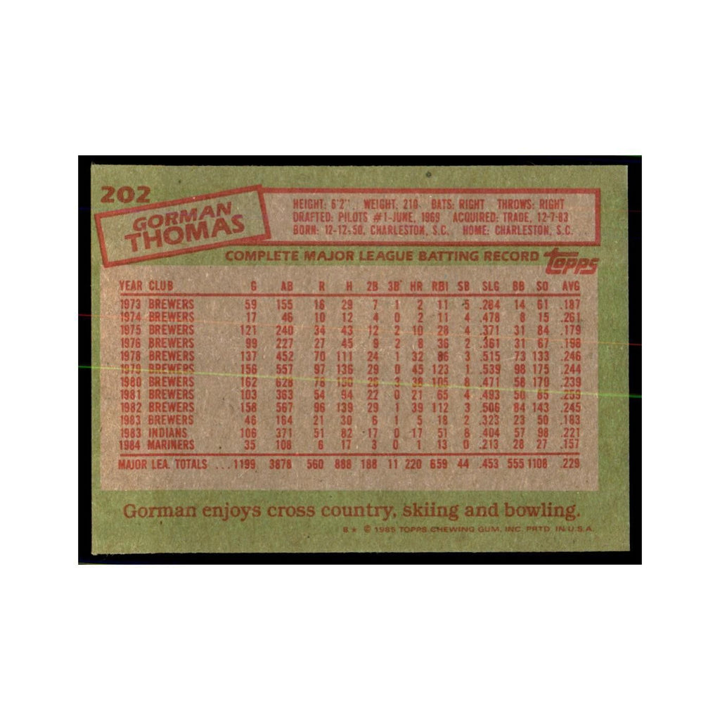 1985 Topps Gorman Thomas Mariners #202