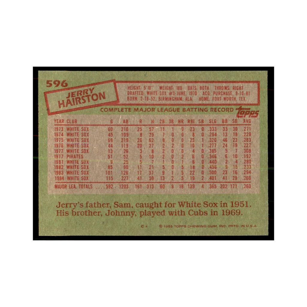 1985 Topps Jerry Hairston White Sox #596