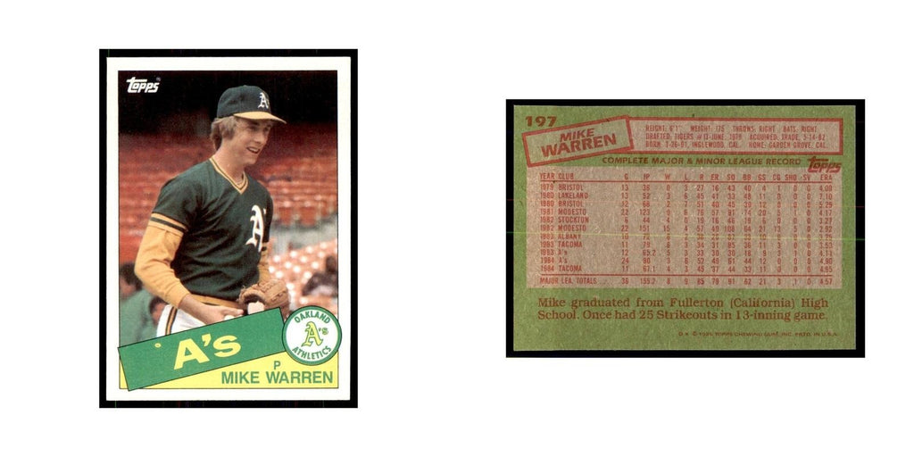 1985 Topps Mike Warren Athletics #197