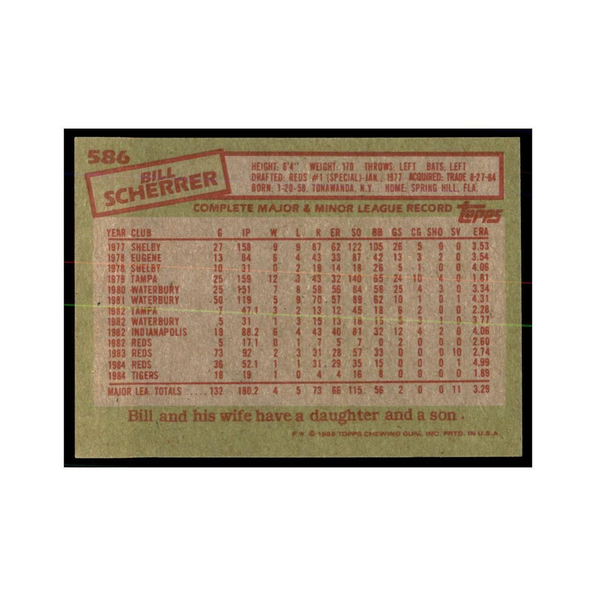 1985 Topps Bill Scherrer Tigers #586
