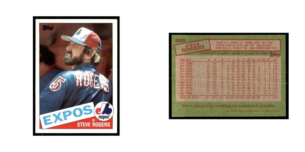1985 Topps Steve Rogers Montreal Expos #205