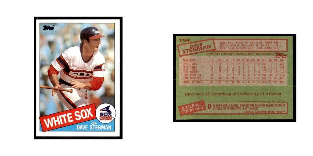 1985 Topps Dave Stegman White Sox #194