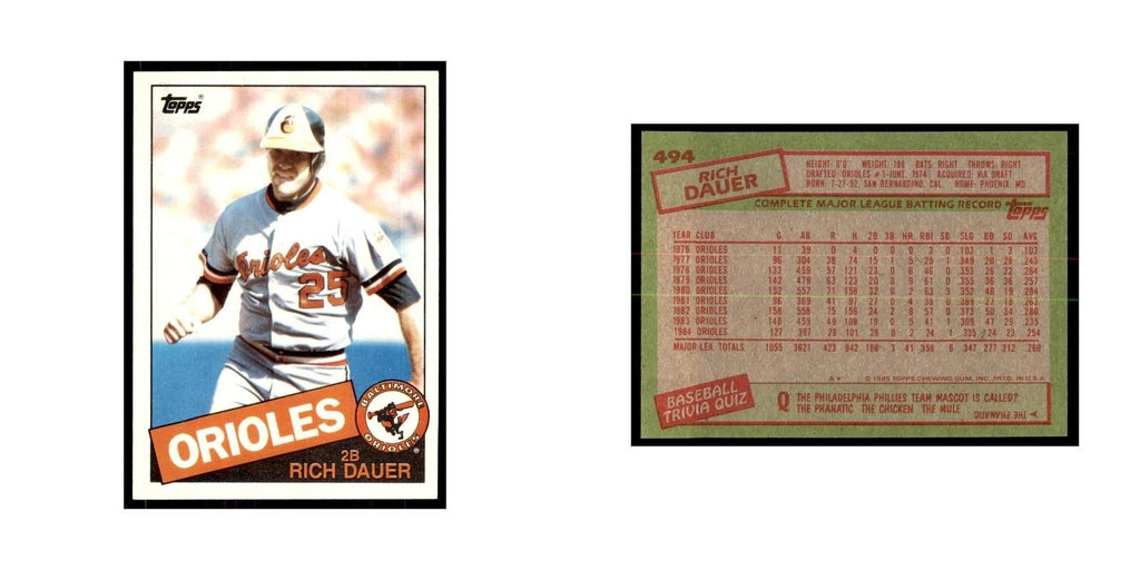 1985 Topps Rich Dauer Orioles #494