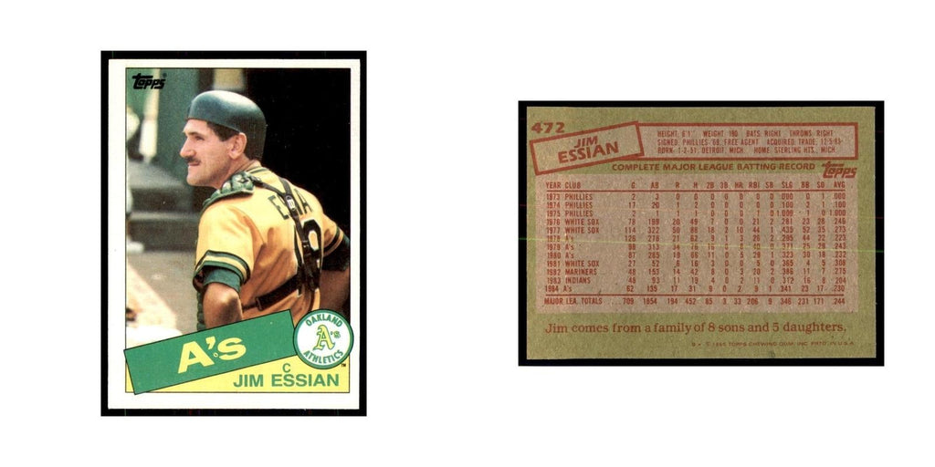 1985 Topps Jim Essian Athletics #472