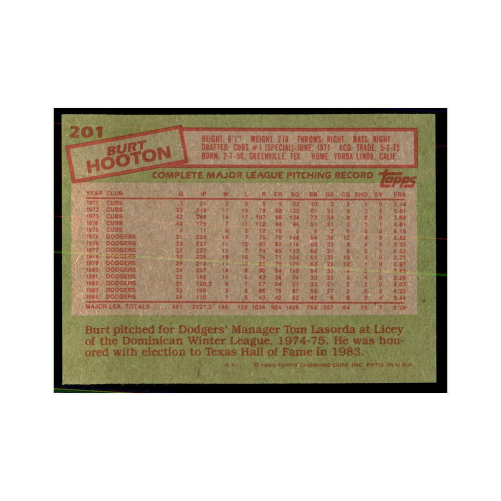 1985 Topps Burt Hooton Dodgers #201