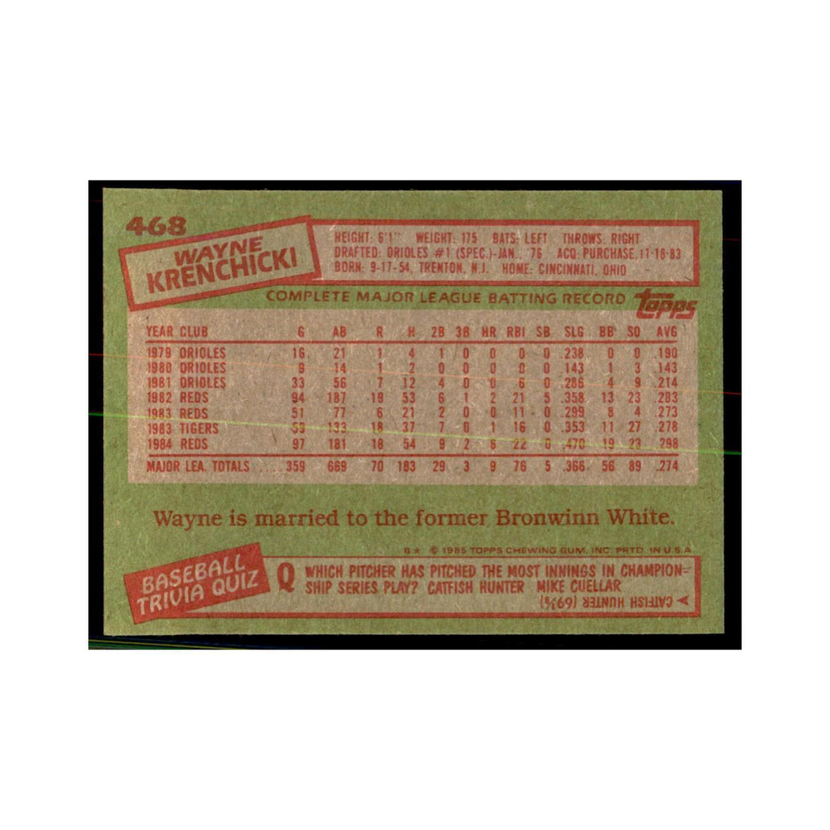 1985 Topps Wayne Krenchicki Reds #468
