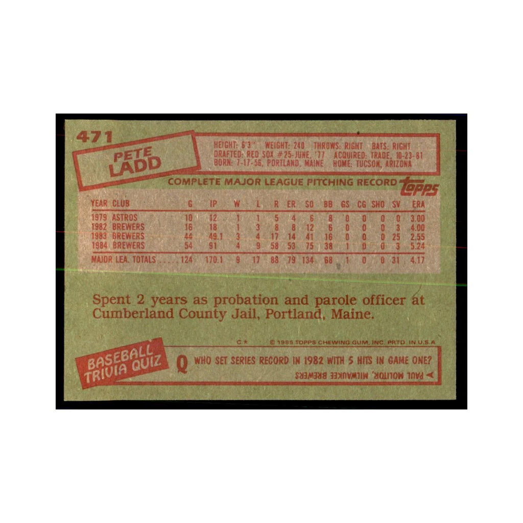 1985 Topps Pete Ladd Brewers #471