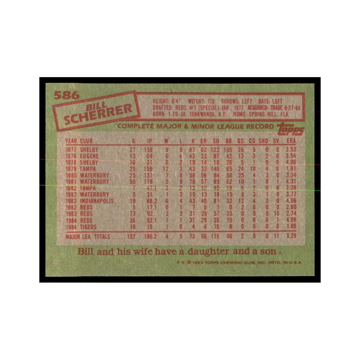 1985 Topps Bill Scherrer Tigers #586