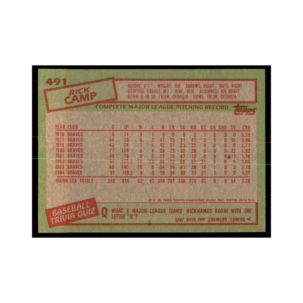 1985 Topps Rick Camp Braves #491