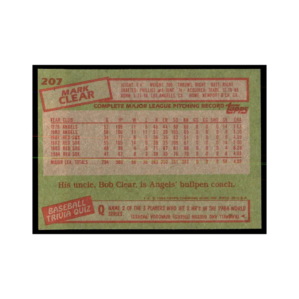 1985 Topps Mark Clear Red Sox #207