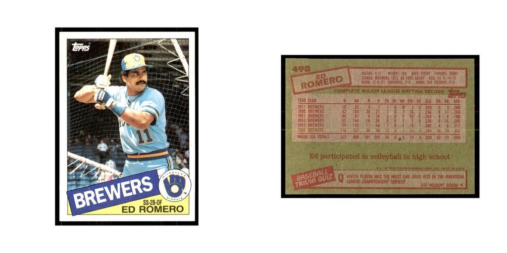 1985 Topps Ed Romero Brewers #498