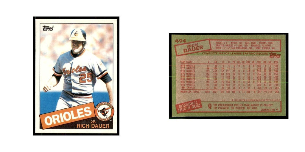 1985 Topps Rich Dauer Orioles #494
