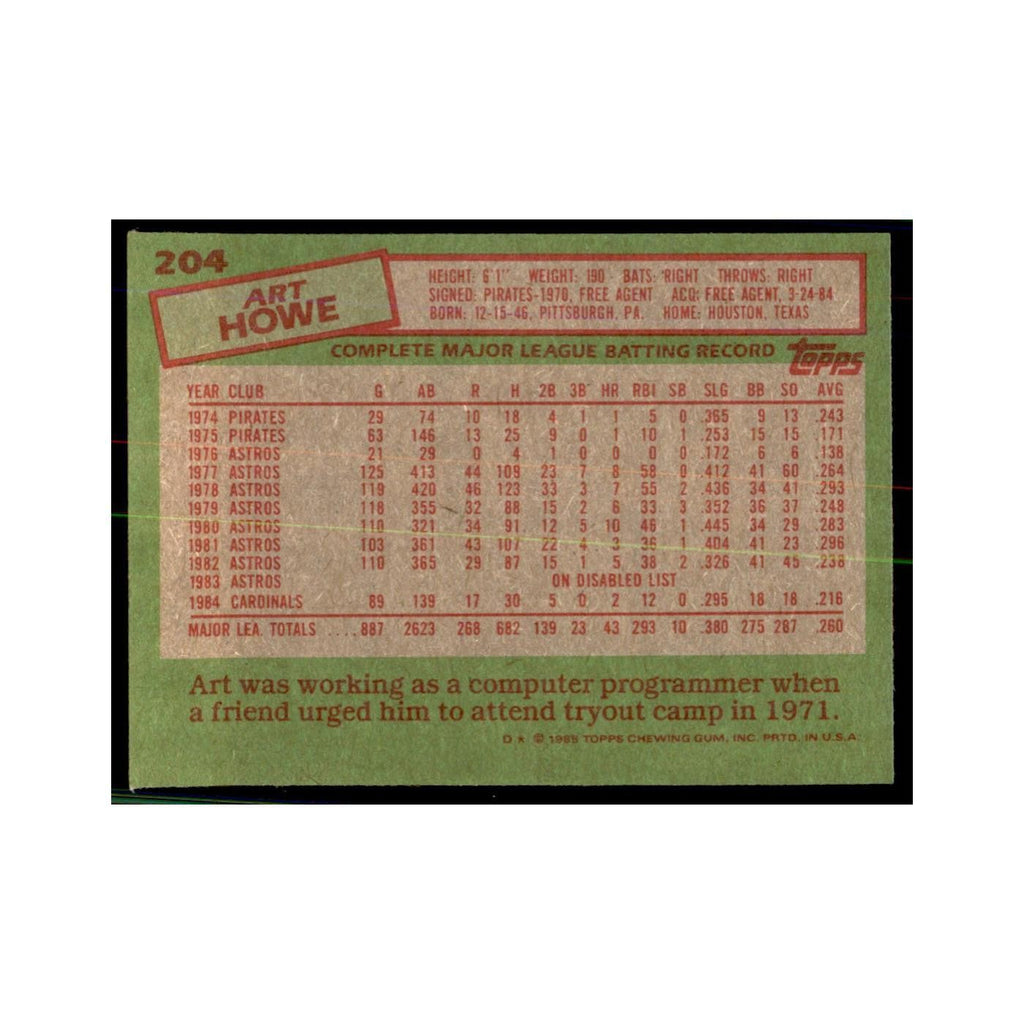 1985 Topps Art Howe Cardinals #204