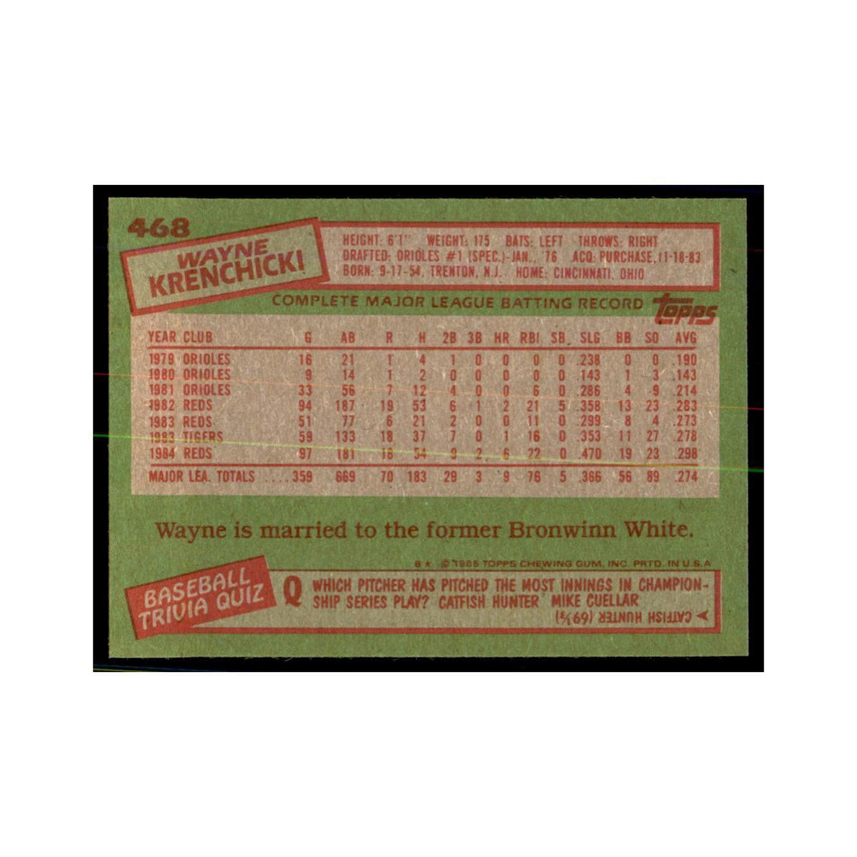 1985 Topps Wayne Krenchicki Reds #468