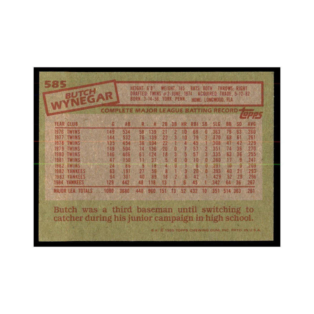 1985 Topps Butch Wynegar Yankees #585