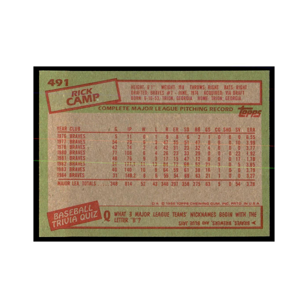 1985 Topps Rick Camp Braves #491