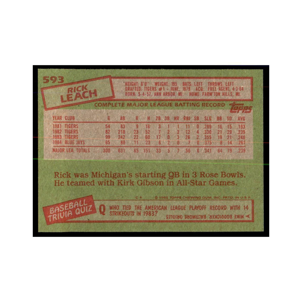 1985 Topps Rick Leach Blue Jays #593