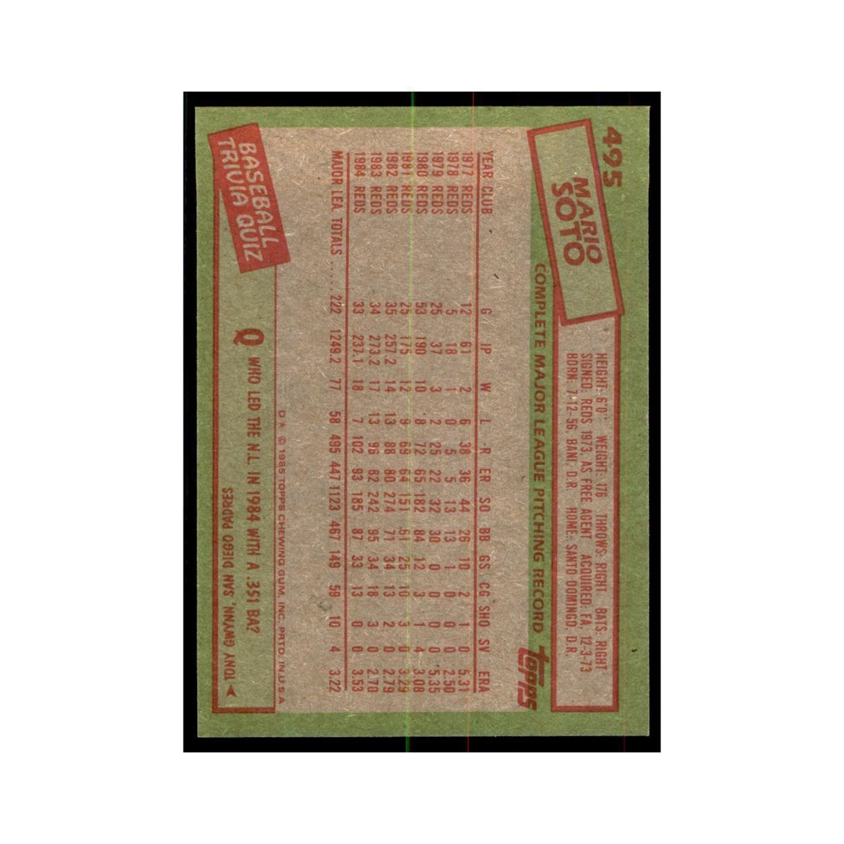 1985 Topps Mario Soto Reds #495
