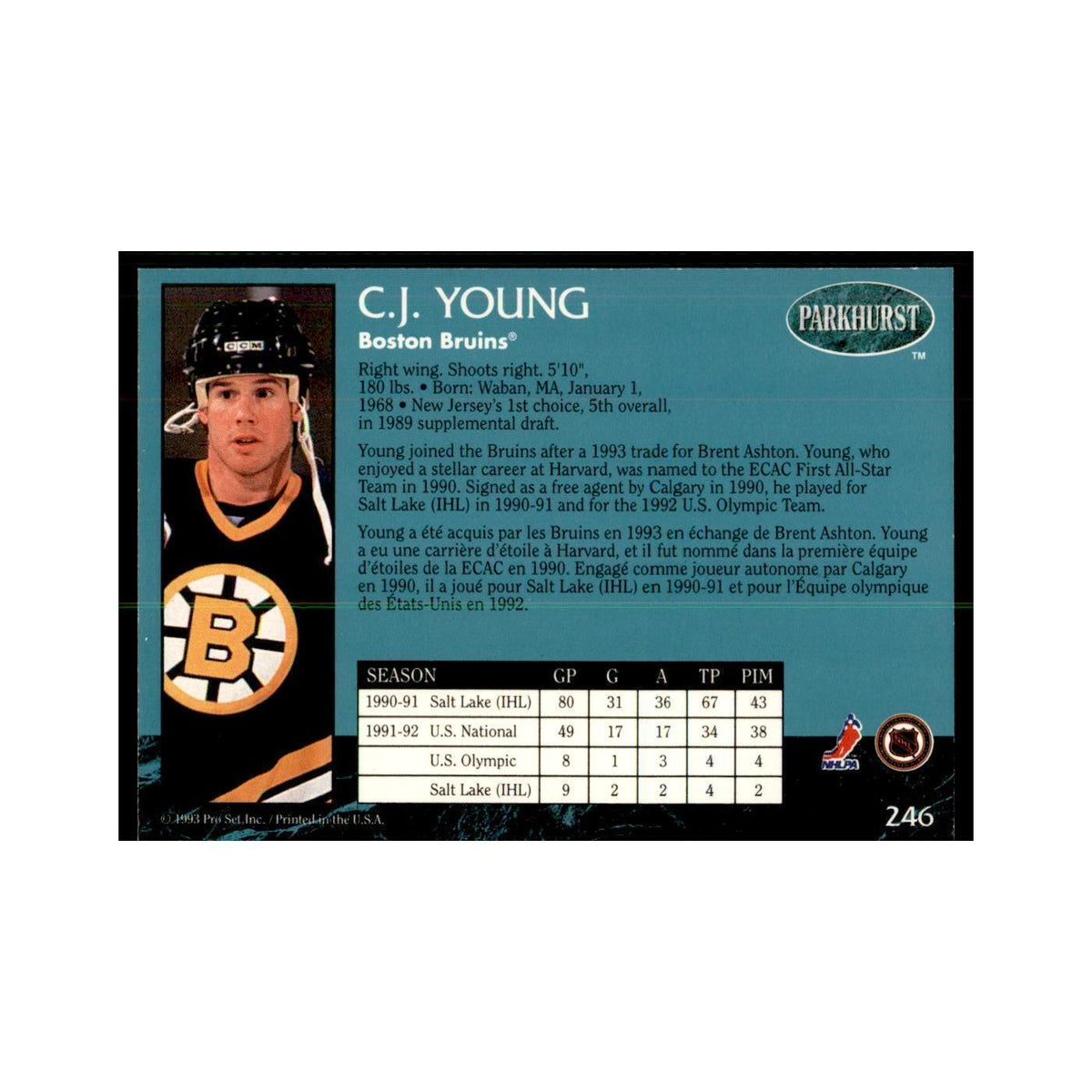1992 Parkhurst French C.J. Young Hockey Cards #246