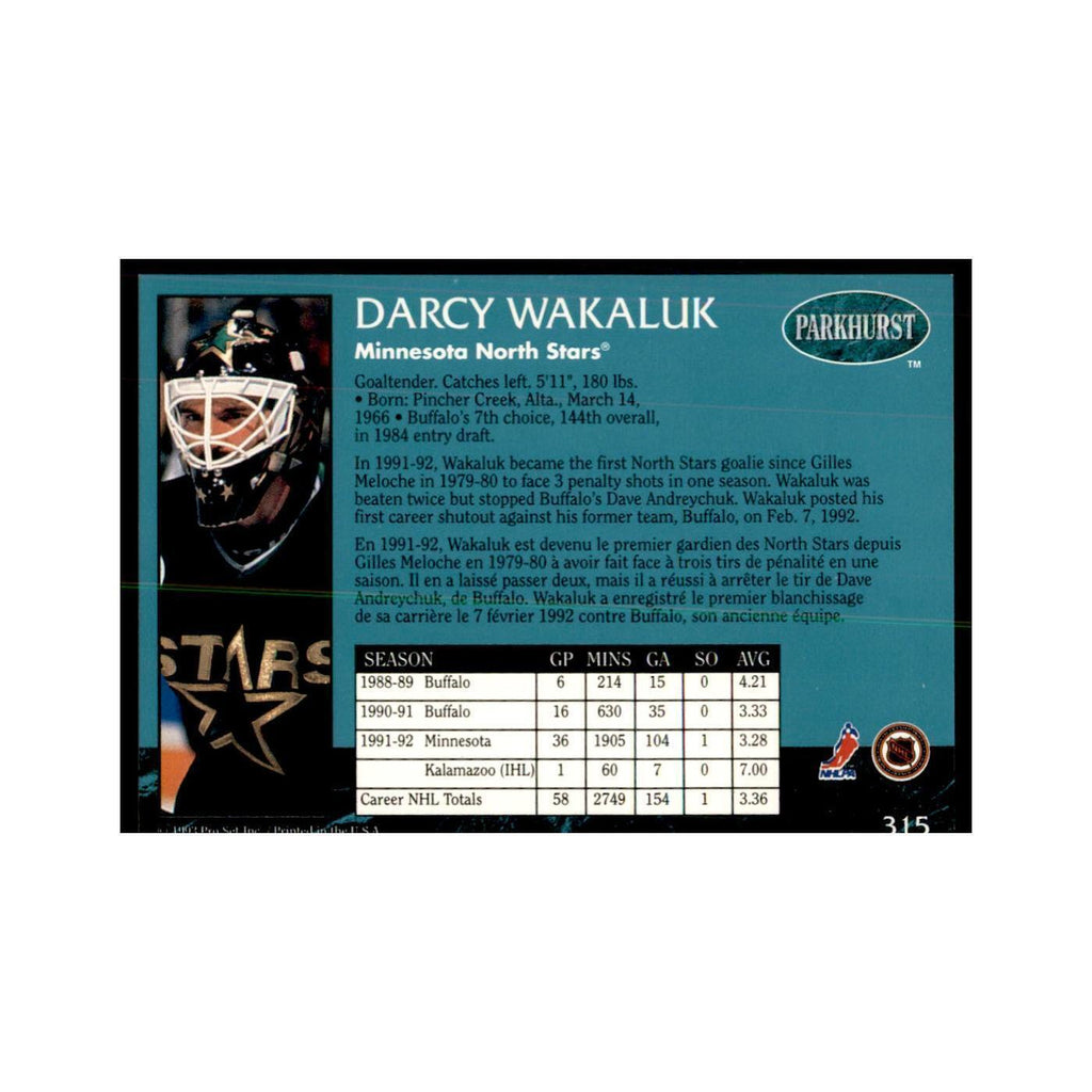 1992 Parkhurst French Darcy Wakaluk Hockey Cards #315