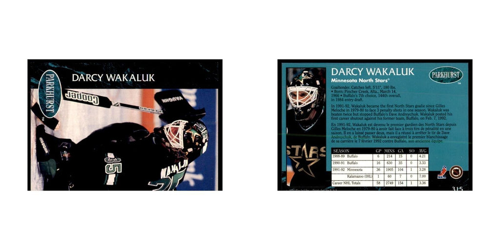 1992 Parkhurst French Darcy Wakaluk Hockey Cards #315