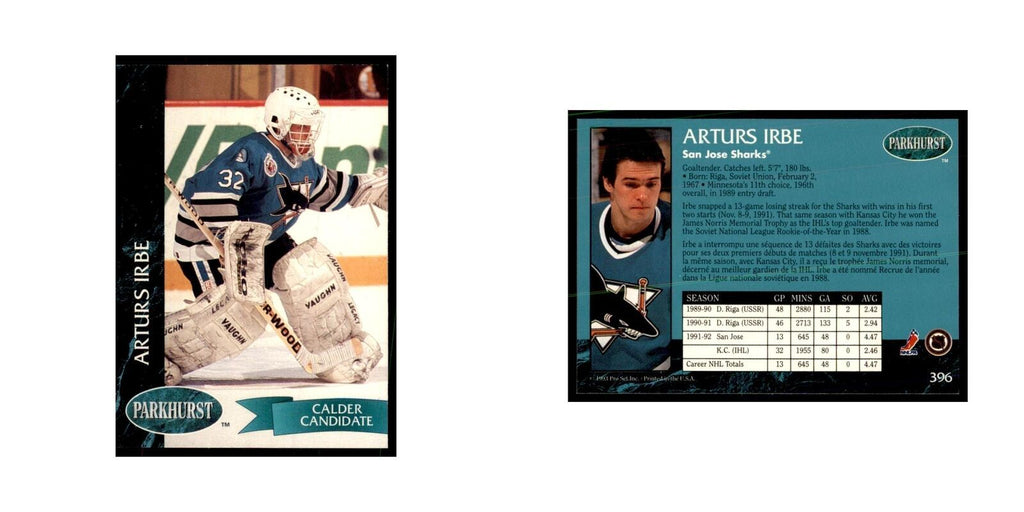 1992 Parkhurst French Arturs Irbe Hockey Cards #396