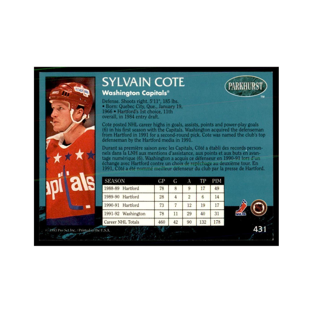 1992 Parkhurst French Sylvain Cote Hockey Cards #431