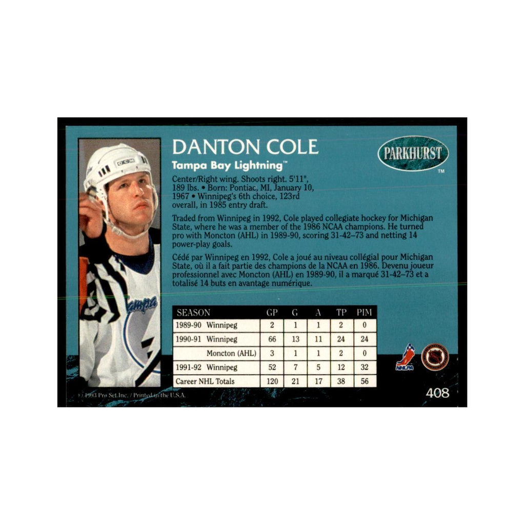 1992 Parkhurst French Danton Cole Hockey Cards #408