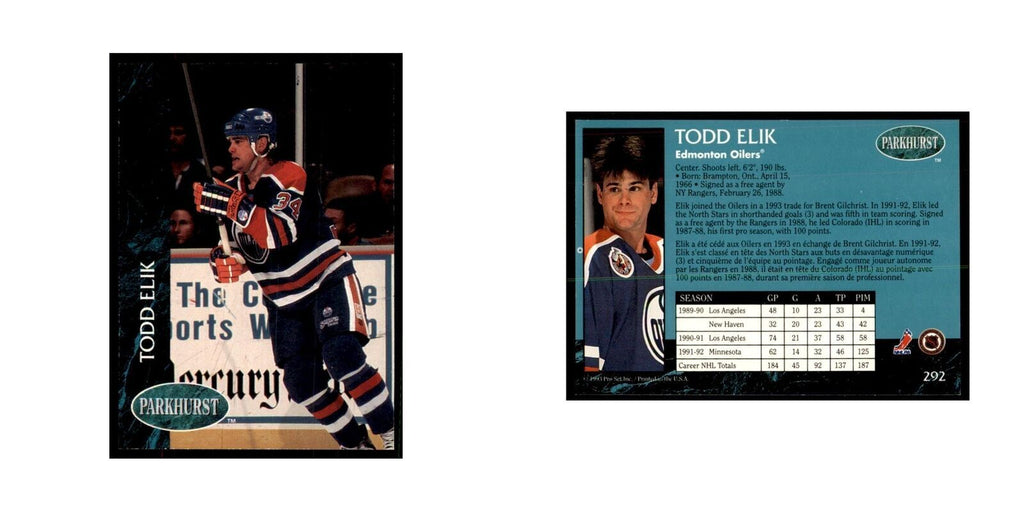1992 Parkhurst French Todd Elik Hockey Cards #292