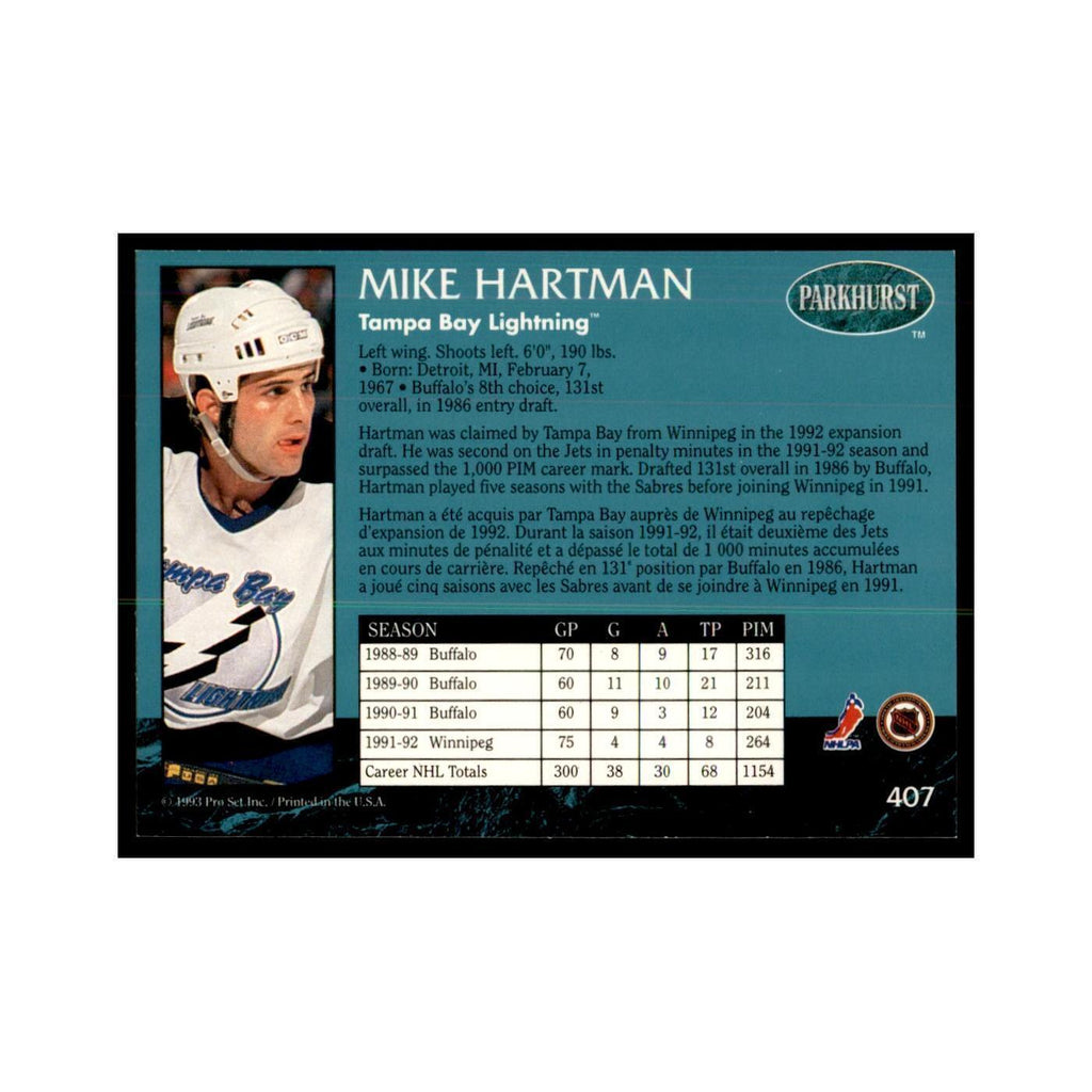1992 Parkhurst French Mike Hartman Hockey Cards #407