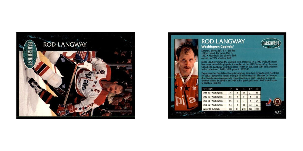 1992 Parkhurst French Rod Langway Hockey Cards #433
